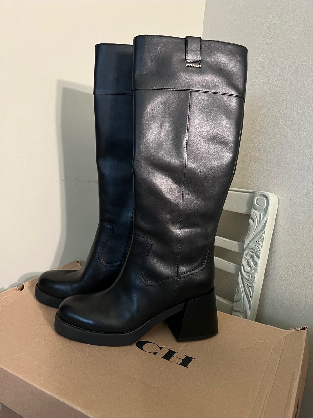 Coach Leather Block Heel Tall Boot Style No.CCH23